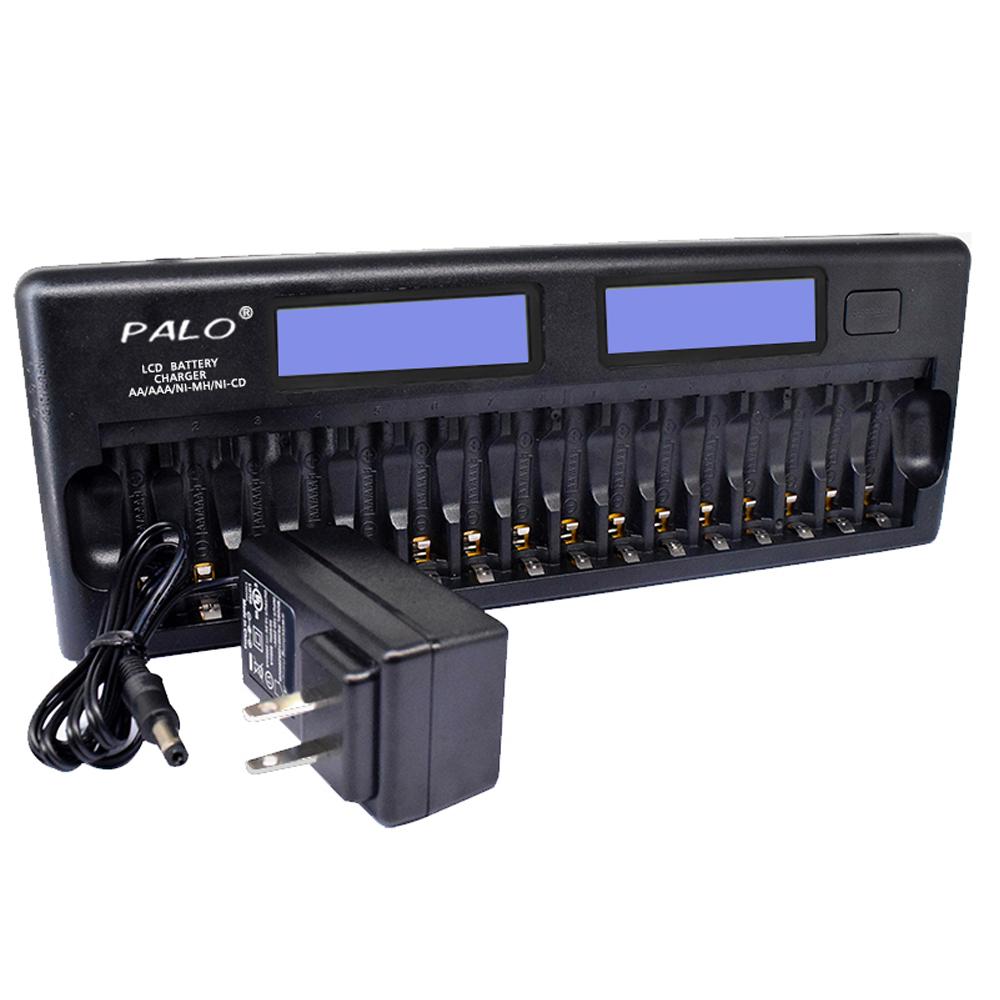 Bộ sạc pin thông minh đa năng PALO PL-NC31 Hai màn hình LCD 3 inch Bộ sạc thông minh nhanh chóng w / 16 Khe cắm pin cho - Đen - Phích cắm Hoa Kỳ