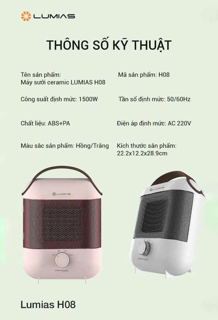 Máy sưởi gốm Lumias H08 Hàng chính hãng