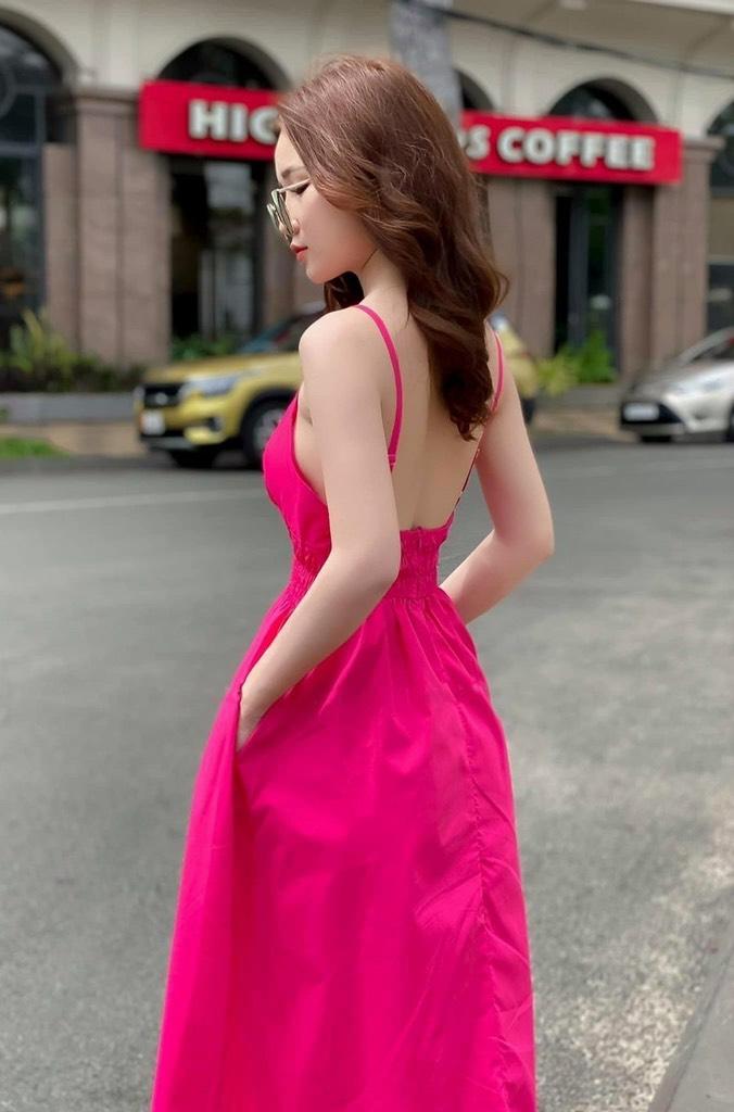ĐẦM MAXI 2 DÂY NHÚN EO 12004