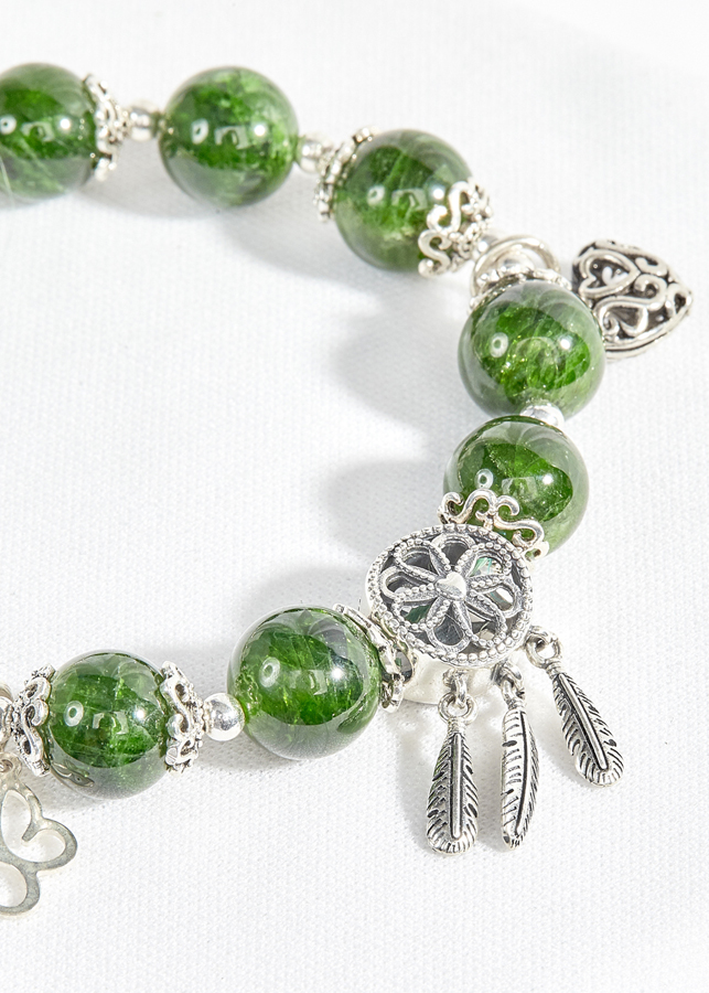 Vòng diopside phối charm trái tim bạc Ngọc Quý Gemstones