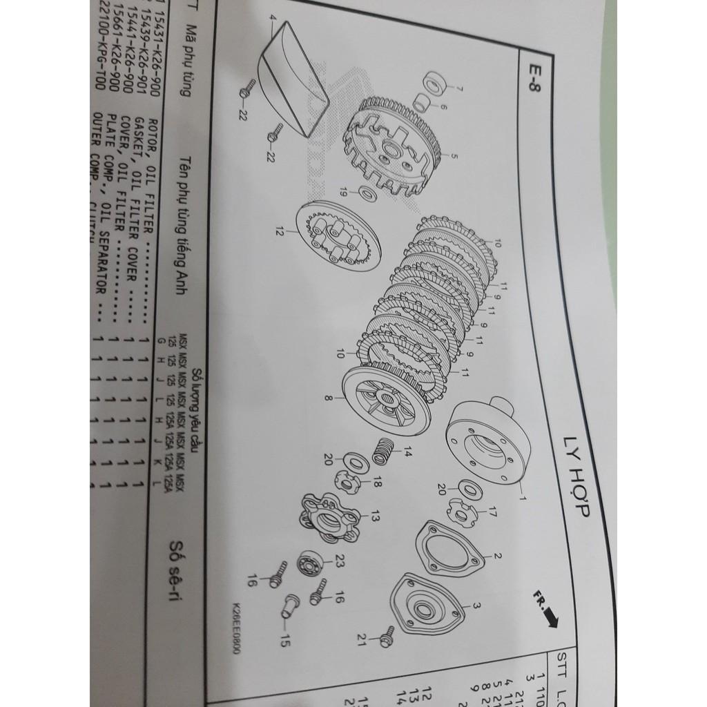 bộ côn Tấm đĩa ép ly hợp Bộ ly hợp trung tâm thứ cấp msx 125 chính hiệu honda