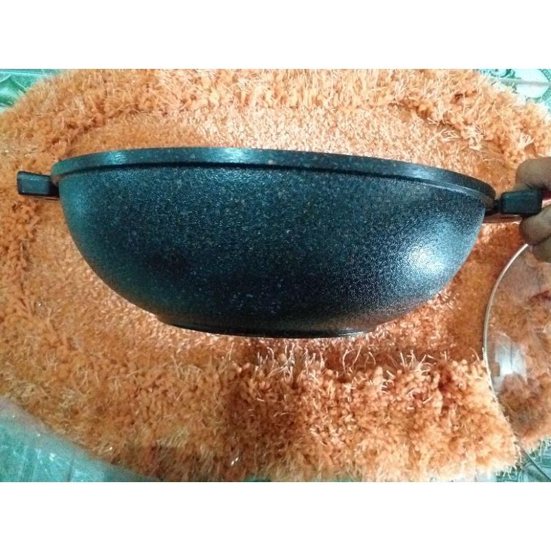 CHẢO VÂN ĐÁ CHỐNG DÍNH SIÊU BỀN HÀN QUỐC - SIZE 32CM NẤU TỪ - CÓ NẮP