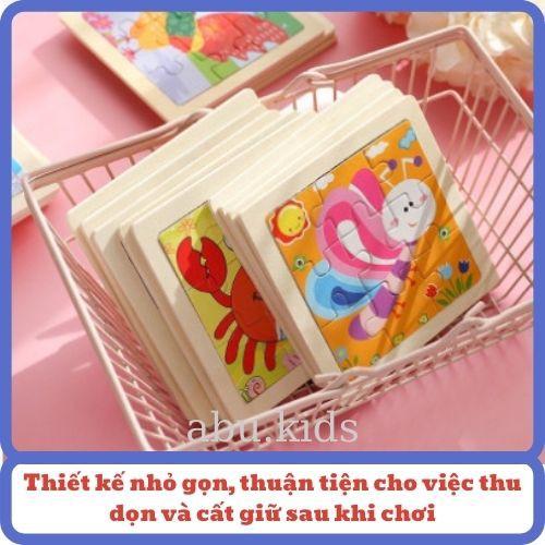 Tranh ghép hình 9 mảnh gỗ cho bé sáng tạo, Đồ chơi xếp hình 11X11cm phảt triển tư duy.abu.kids