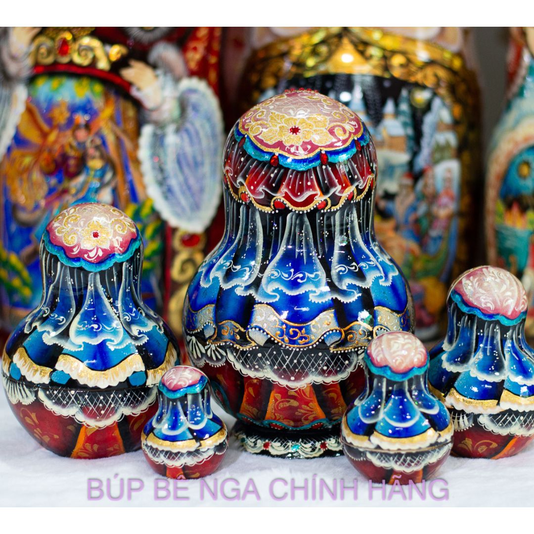 BỘ BÚP BÊ NGA MATRYOSHKA CAO CẤP 5 LỚP 15CM  "CỔ TÍCH ÔNG LÃO ĐÁNH CÁ VÀ CÁ VÀNG" CỰC ĐẸP VÀ SANG TRỌNG