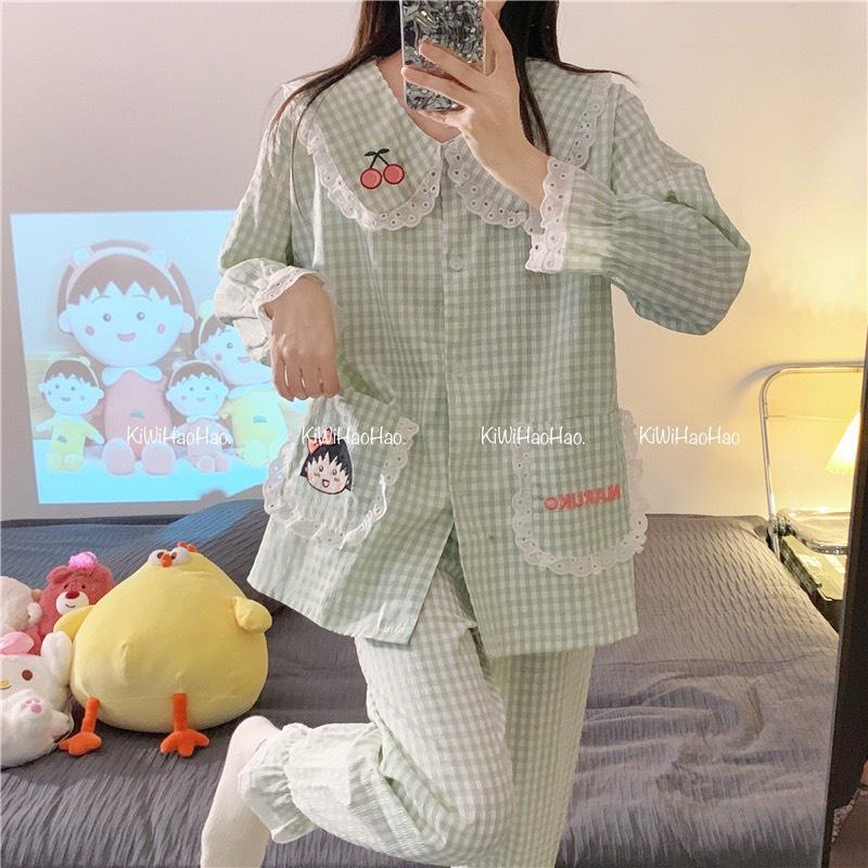 Bộ bầu và sau sinh dài tay kẻ, cổ sen ren siêu xinh, có khoá kéo cho bé ti