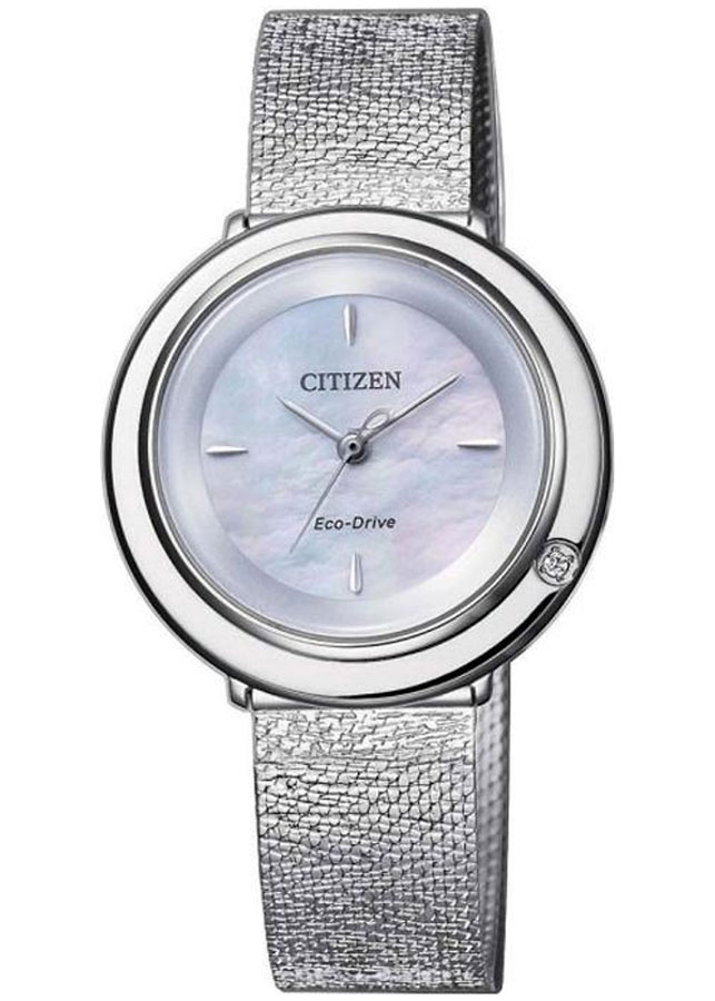 Đồng Hồ Nữ Citizen Đính Kim Cương Dây Thép Không Gỉ EM0640-82D - Mặt Xà Cừ (Sapphire)