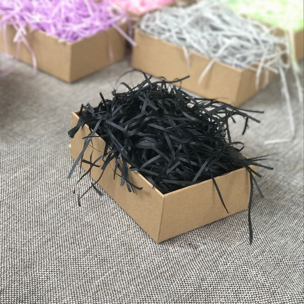 1kg giấy rơm, giấy sợi lót hộp quà, trang trí hộp quà tặng - Màu đen