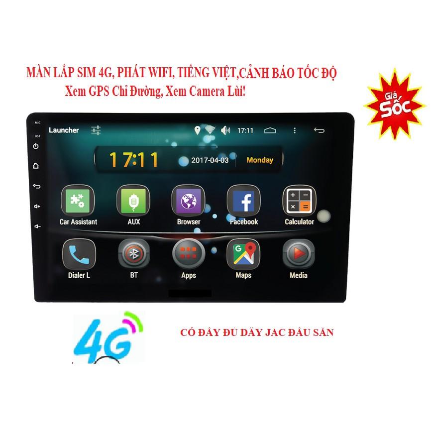 Màn hình lắp sim 4G Ram 2G,Rom 32G cho xe ô tô với DSP âm ly, IPS chống chói,kính cường lực 2,5D, dvd android oto giá rẻ