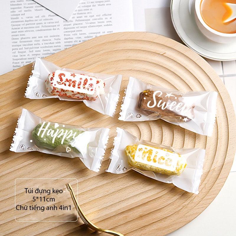 Bao bì kẹo, túi đựng bánh, hoạt tiết chữ tiếng anh 4 in 1 kích thước 5x11 - VUA BAO BÌ