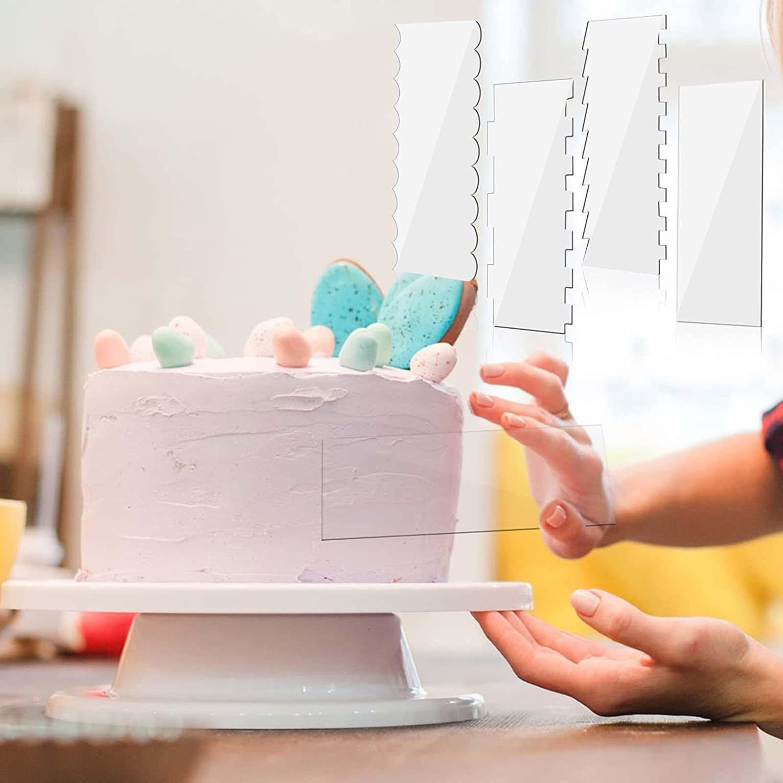 4 Pieces Large Acrylic Cake Tool Cake Comb Frosting Baking Tools Cake Icing Decorating Comb Pastry Cutter Clear for Wedding Party