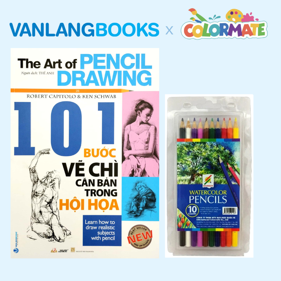 Sách 101 Bước Vẽ Chì Căn Bản Trong Hội Họa + Hộp 10 Cây Bút Chì Màu Nước Artist MS - Vanlangbooks x Colormate