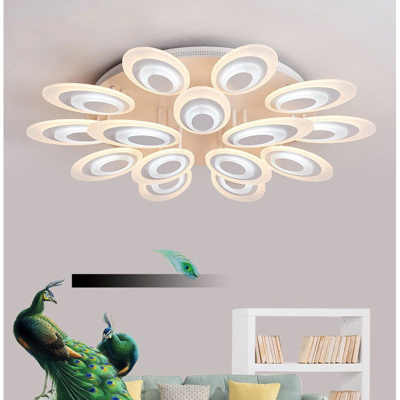 Đèn ốp trần Mica hình đuôi công hiện đại 15 cánh MO974