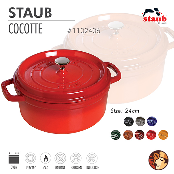 Nồi gang tròn Staub 24cm – Màu đỏ Cherry