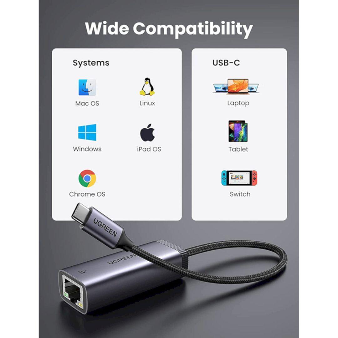 Ugreen UG40322CM483TK 15CM Gigabit Chip AX88179A Thunderbolt 3 Cáp chuyển đổi USB-C sang RJ45 Tương thích với MacBook Pro, MacBook Air, iPad Pro, Surface Book, Dell XPS, Chromebook - HÀNG CHÍNH HÃNG