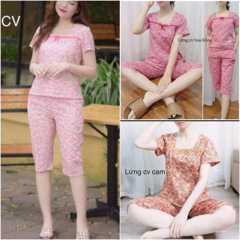Đồ bộ mặc nhà cổ vuông nơ hồng