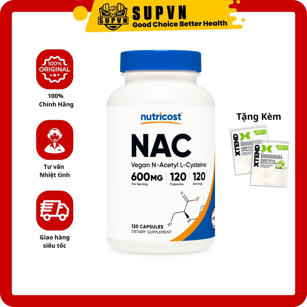NUTRICOST NAC VEGAN N-ACETYl L-CYSTEINE 600MG (180viên) - Bảo Vệ Sức Khỏe