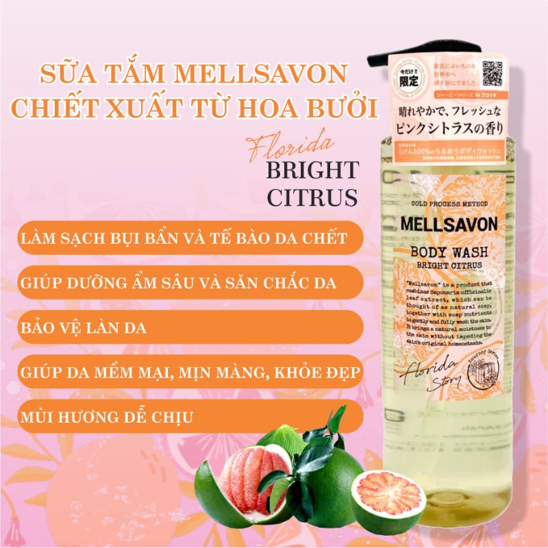 Sữa Tắm Trắng Da Chiết Xuất Từ Bưởi Florida Mellsavon Body Soap Citrus Florida (Chai 460 mL)