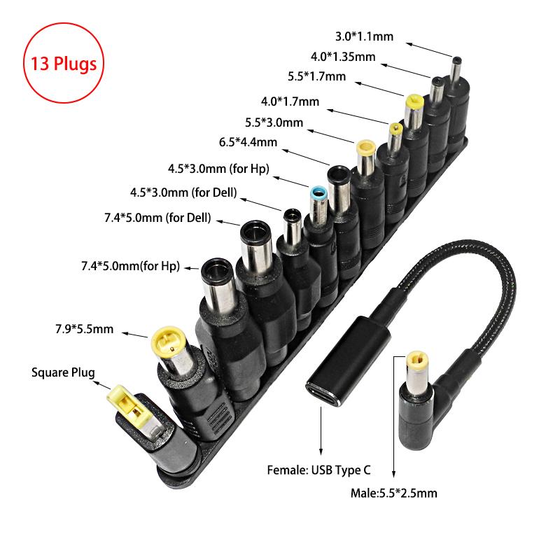 100W Loại C Sang Máy Tính Xách Tay Đa Năng Adapter Connecter Dc Jack Usb C Cáp Sạc Laptop Dây Sạc Laptop 13 Chiếc Cổng Kết Nối