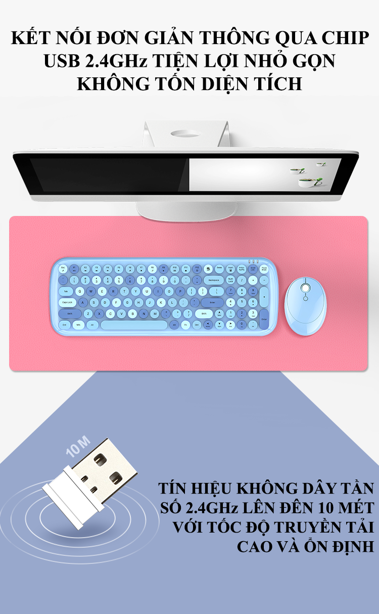 Bộ bàn phím và chuột không dây MOFII CANDY XR thiết kế phím mini 100 phím kết nối bằng chip USB 2.4GHz và 4 màu sắc độc đáo - Hàng Chính Hãng