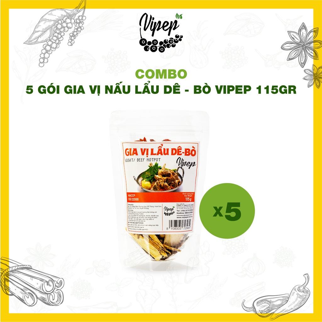 Combo 5 gói gia vị nấu lẩu bò, dê Vipep 115g - gia vị ninh hầm quý hiếm
