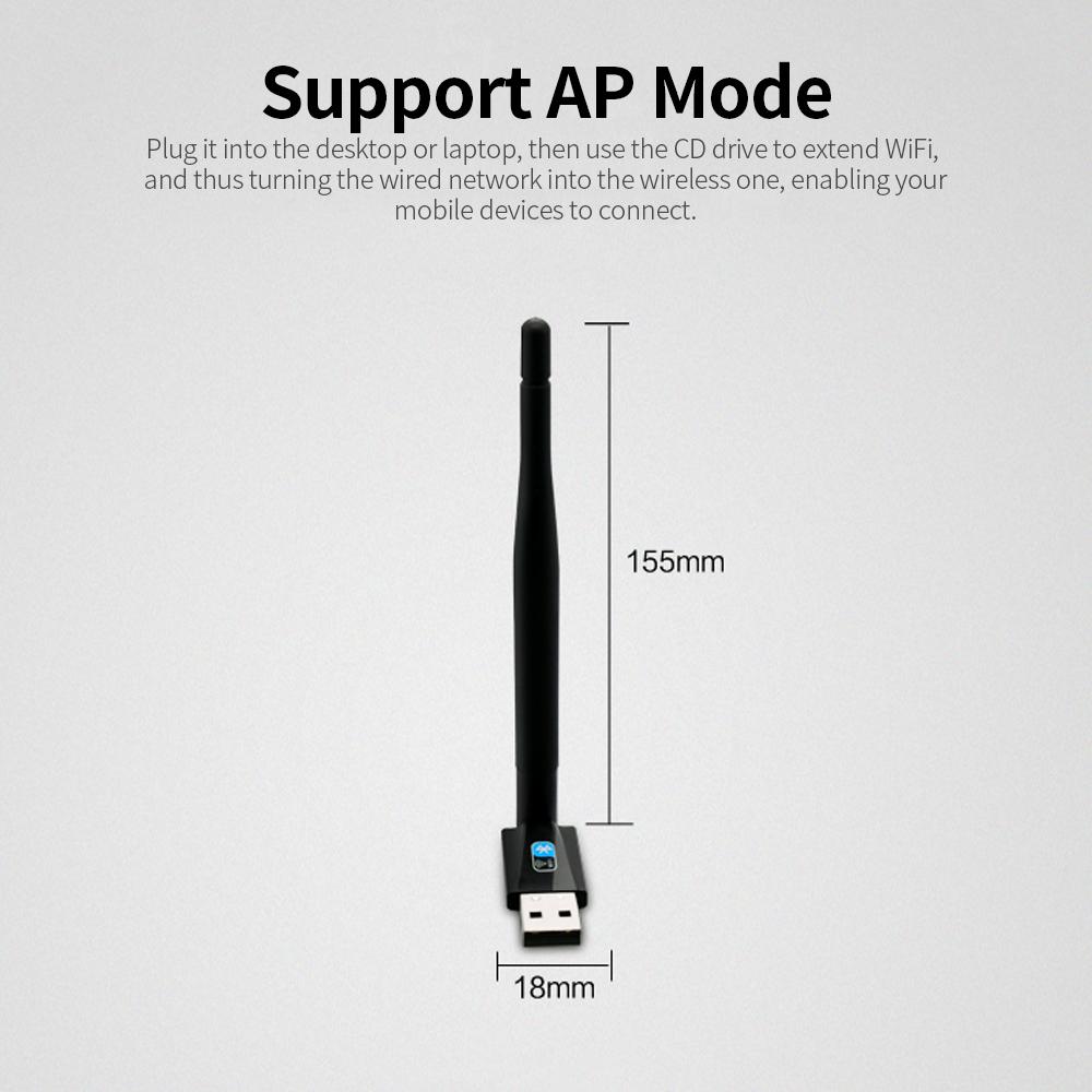 Bộ điều hợp WiFi ZAPO BT 4.0 USB cho PC WiFi Dongle mở rộng phạm vi 150Mbps Tương thích với Windows xp / Vista / Win