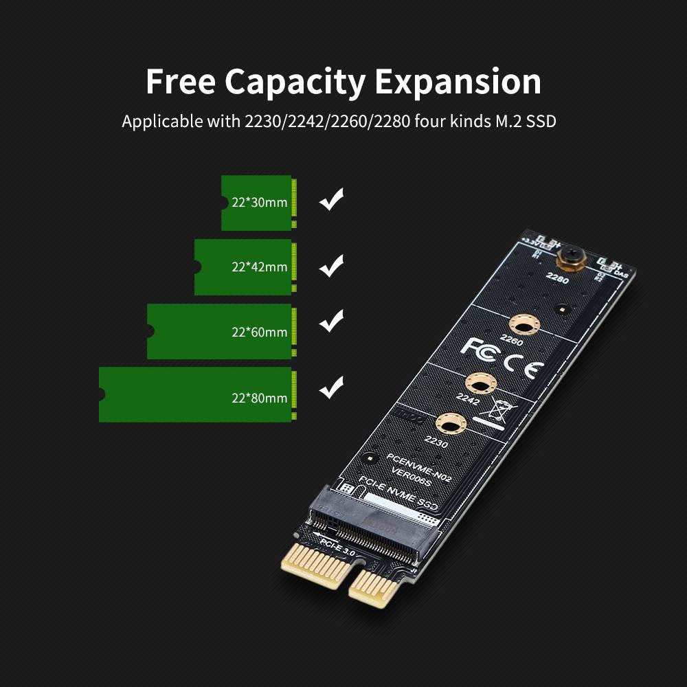 Thẻ chuyển đổi PCI-E sang NVME M.2, cói tản nhiệt và hỗ trợ đầu đọc thẻ SSD Thernal Pad 2230/2242/2260/2280