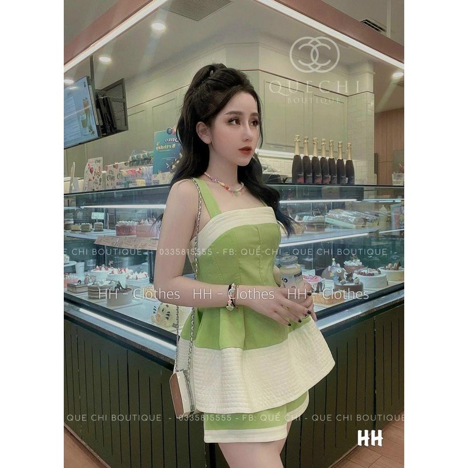 Sét bộ 2 dây áo dáng xòe xếp ly phối quần đùi ống rộng xinh xắn dạo phố