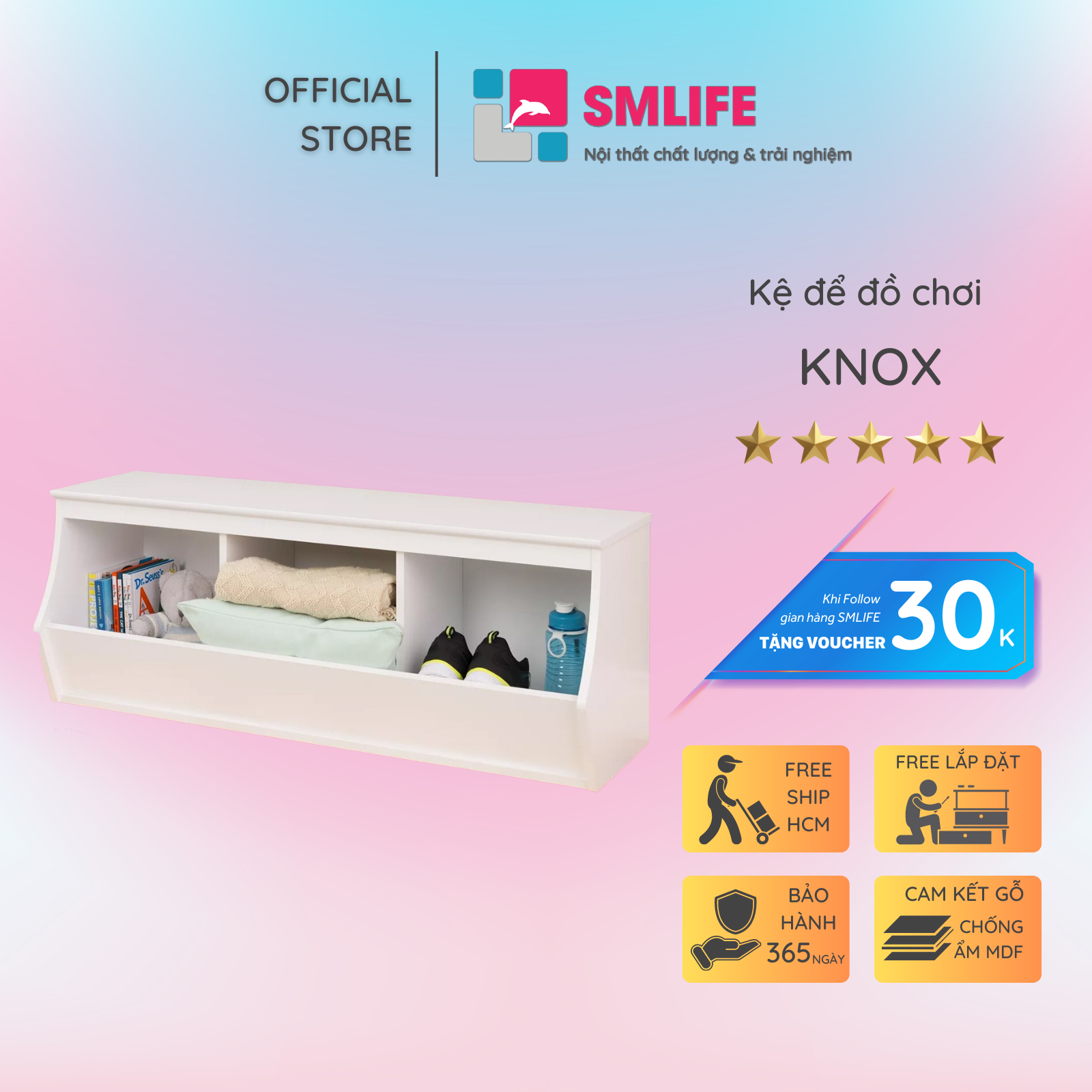 Kệ để đồ chơi cho bé SMLIFE Knox | Gỗ MDF dày 17mm chống ẩm | D120xR40xC45cm