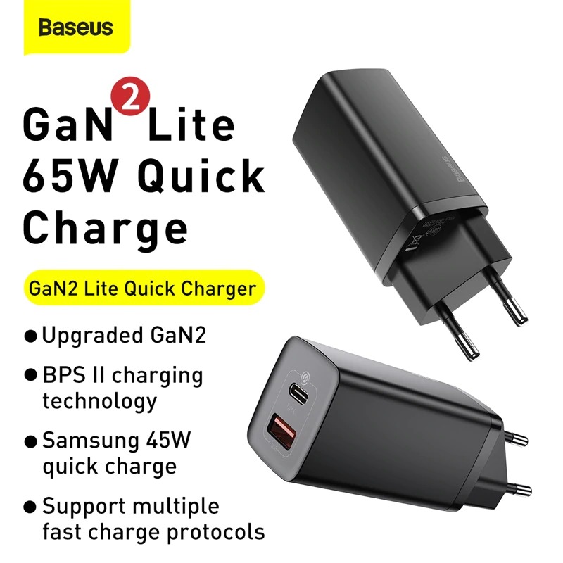 Bộ sạc nhanh đa năng thế hệ mới Baseus GaN2 Lite Travel Quick Charger 65W - Hàng Chính Hãng