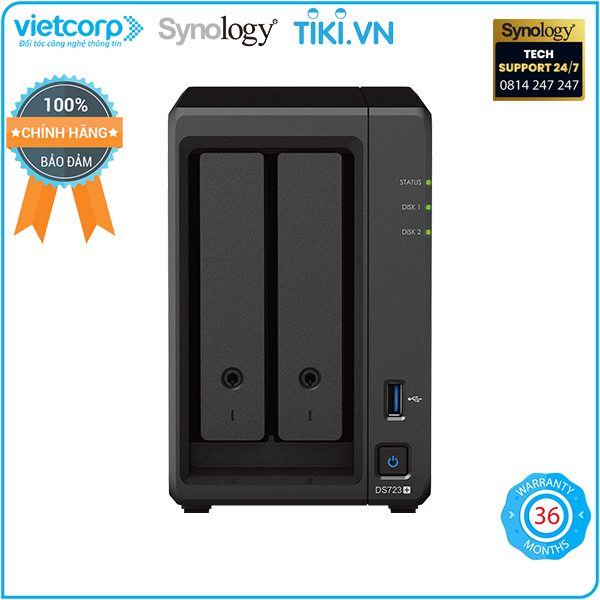 Thiết bị lưu trữ NAS Synology DS723+ (Đen) - Hàng Chính Hãng