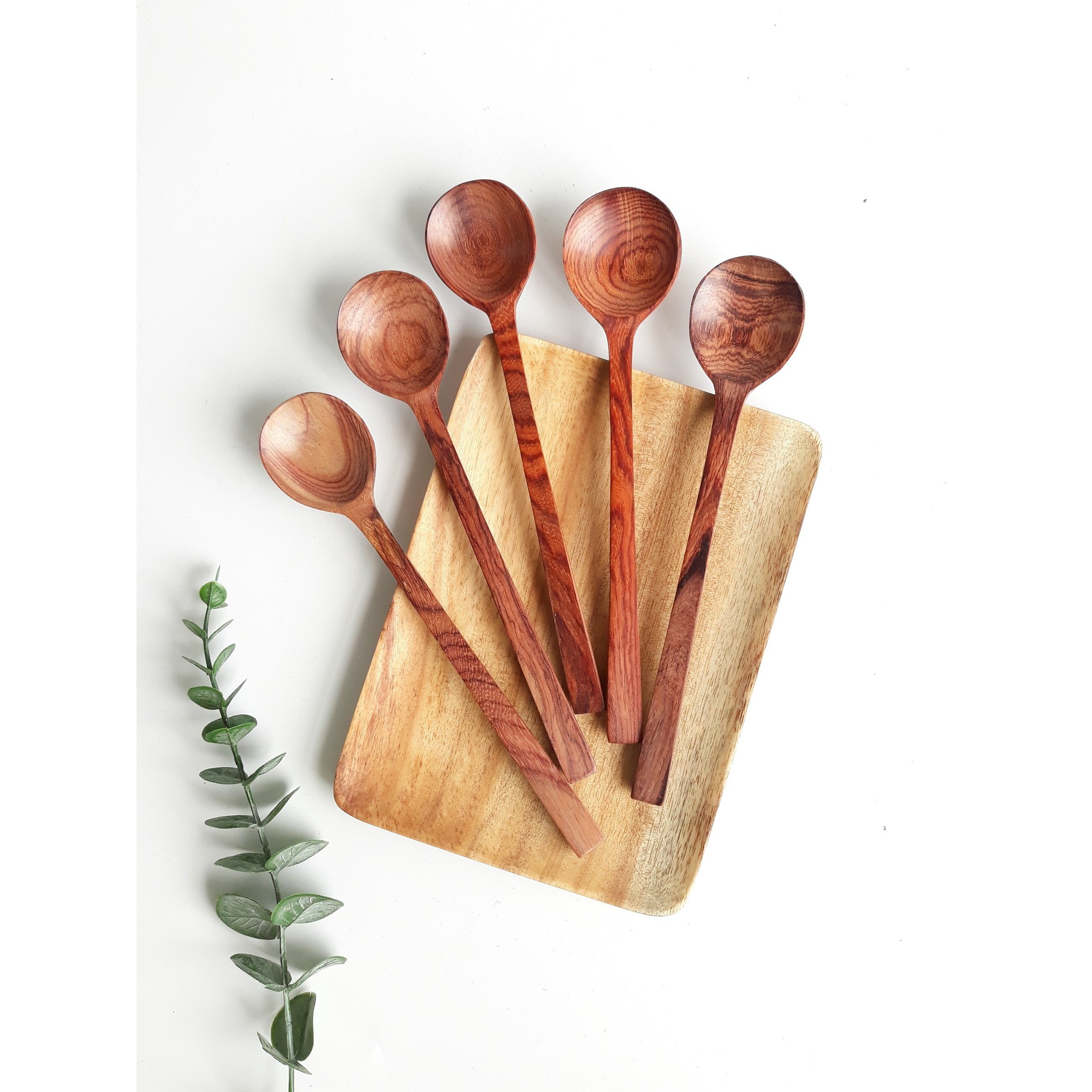 Thìa, muỗng gỗ cán dài miệng tròn 19.5 x 4 cm