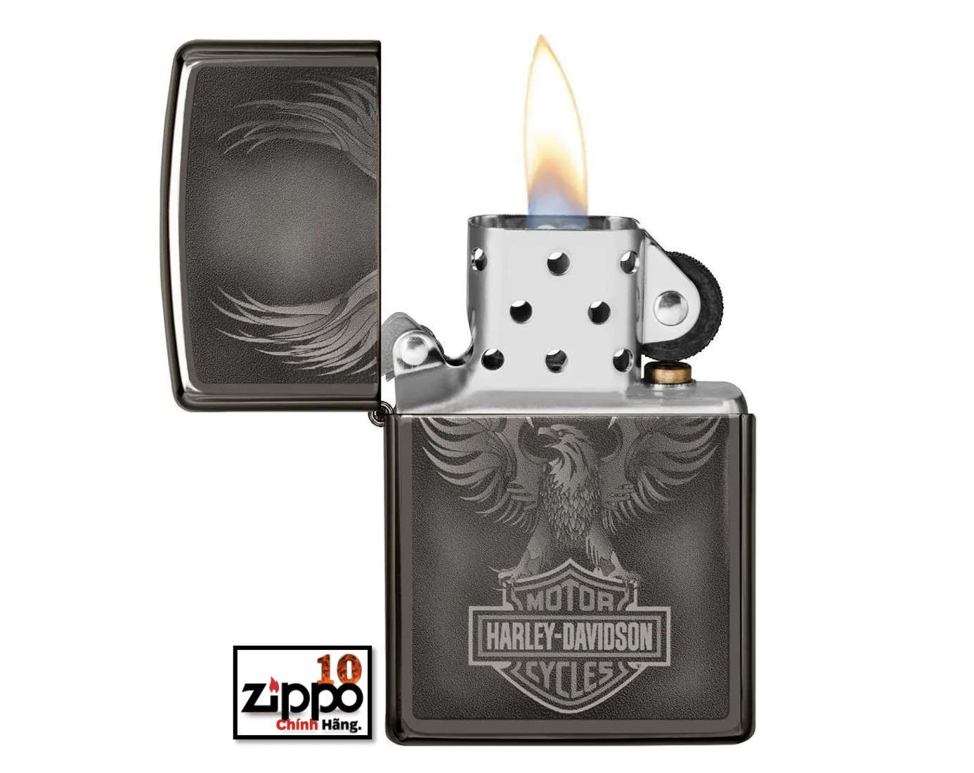 Bật lửa Zippo 49044 Harley-Davidson Bar &amp; Shield Logo Black Ice - Chính hãng 100%