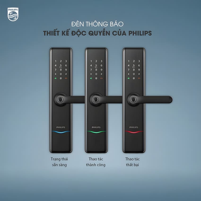 Bộ khóa cửa thông minh Bluetooth, vân tay, thẻ từ, mật khẩu và chìa cơ Philips DDL7300 - Hàng nhập khẩu