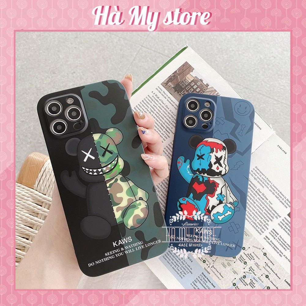 Ốp lưng viền vuông In Hình Gấu Seeing & wathing Kaws dành cho Iphone