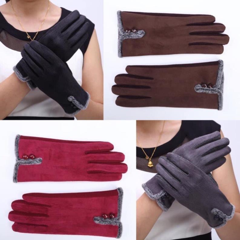 Găng tay nữ chất vải nỉ lót lông bên trong hỗ trợ cảm ứng điện thoại tiện lợi