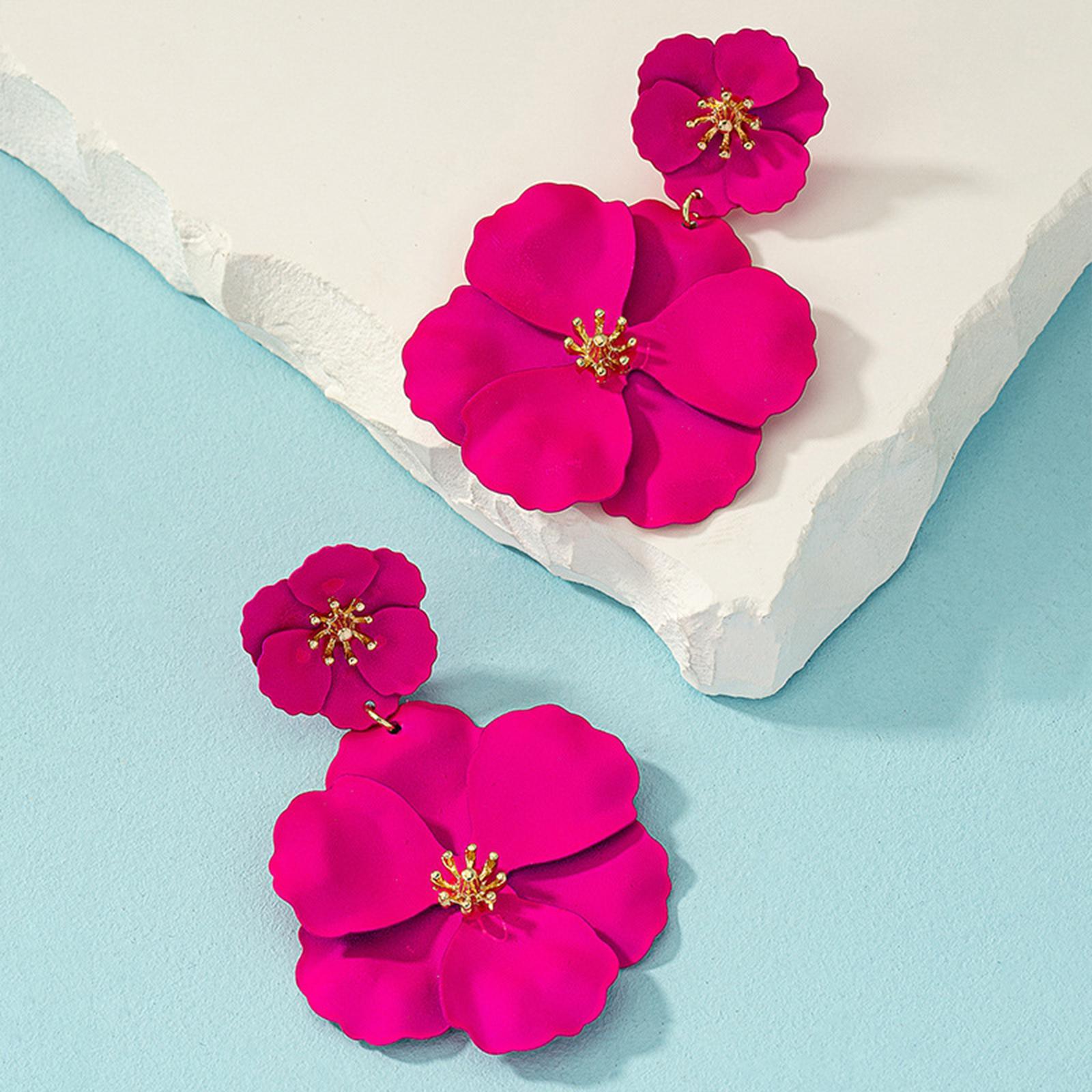 Flower Dangle Earrings Drop Earrings Matte Bohemian Chic Metal Stud Earrings Floral Petal Earrings for Engagement Women Girls