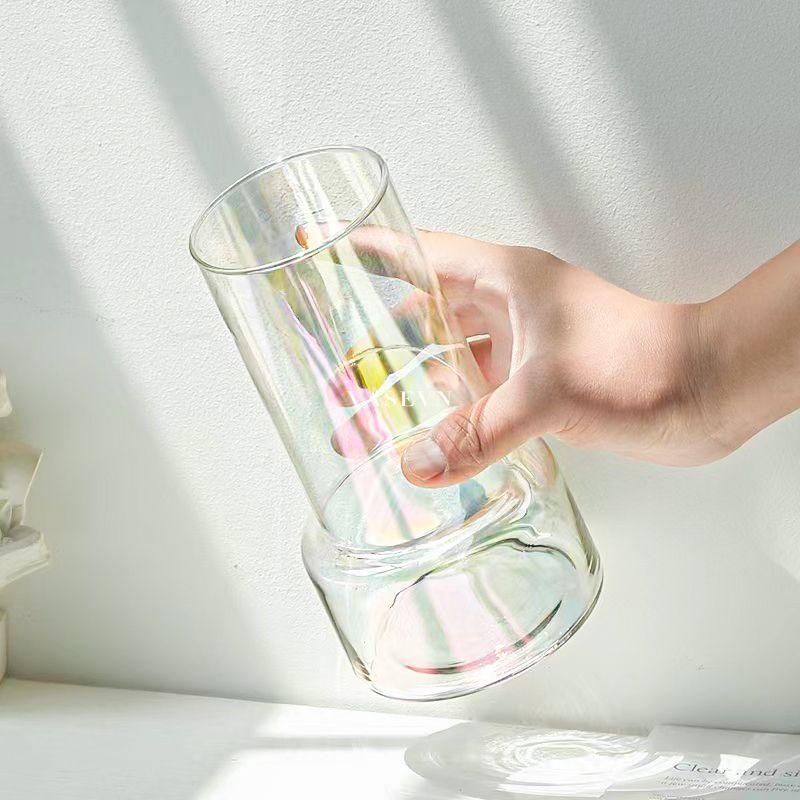 Bình Cắm Hoa - Bình Thủy Tinh Để Bàn - Dáng Trụ Chân Bình To - 3 Màu