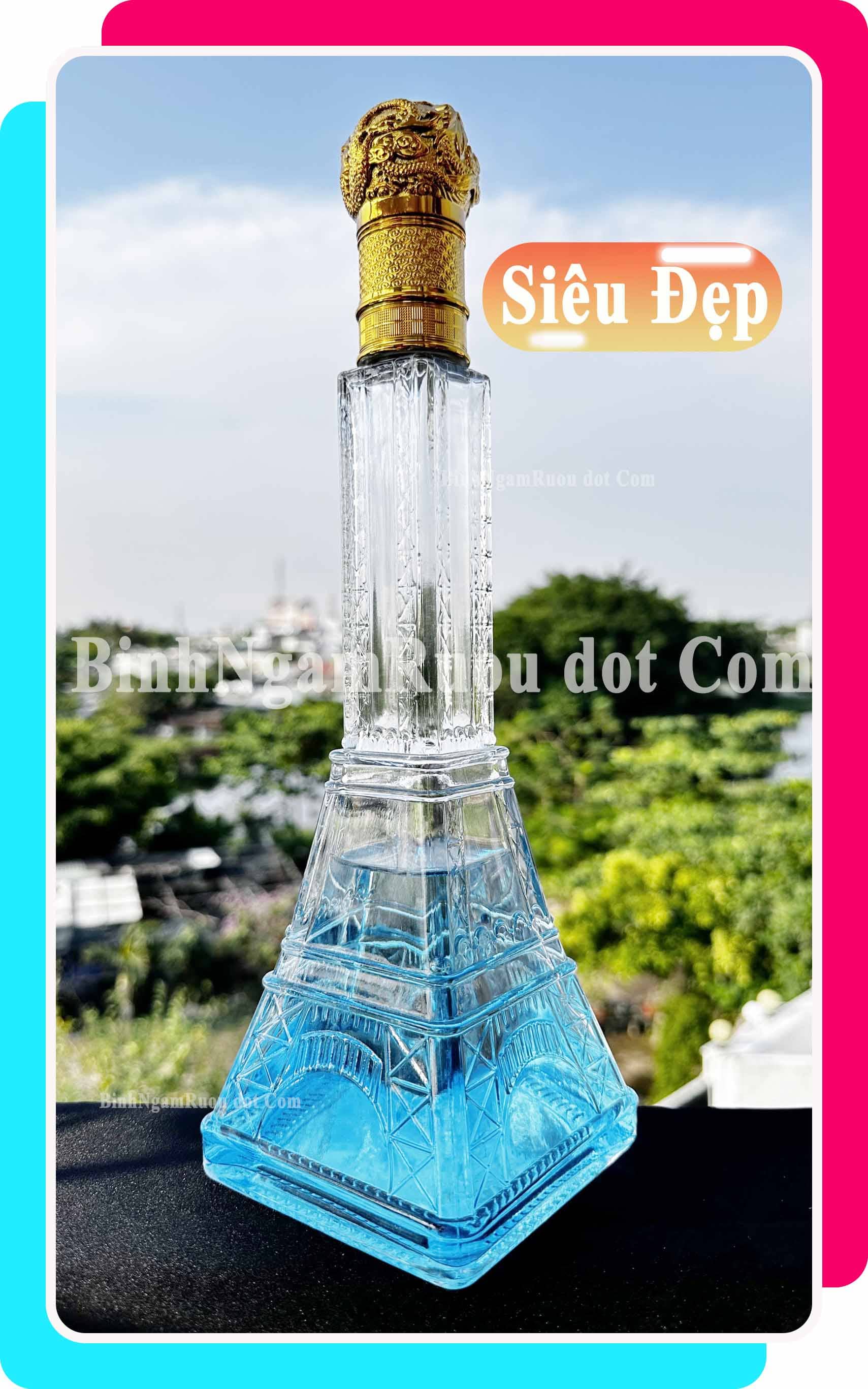 C55 Chai Đựng Rượu Thủy Tinh Tháp EIFFEL Sang Trọng - Cao Cấp 500ml - Đẹp Cao Cấp - Nắp Kín Thủy Tinh Trong - Tặng Biếu Sang Trọng