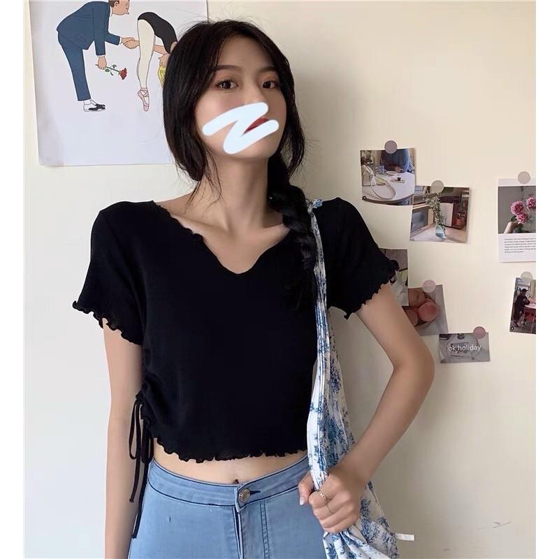 Áo Crop Top Chất Liệu Cotton Cá Tính, Có Dây Rút Eo Cách Điệu