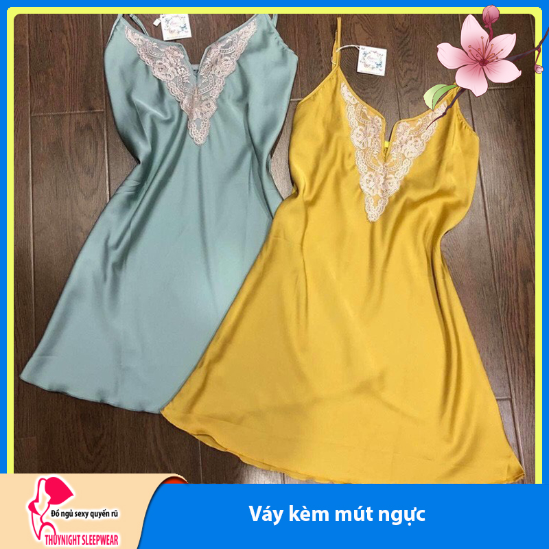 Váy ngủ lụa phối ren cao cấp Q145 - Váy ngủ 2 dây kèm mút ngực - Đầm ngủ sexy gợi cảm - Đồ ngủ nữ