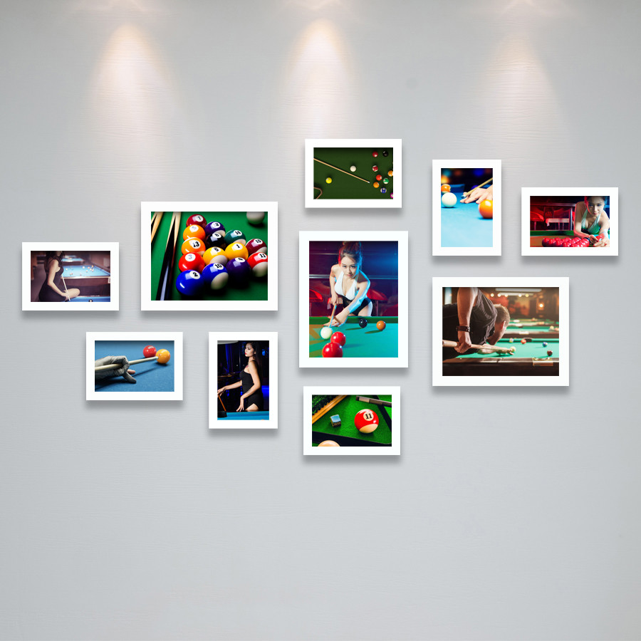 Bộ Khung Ảnh Treo Tường Trang Trí CLB Billiard Hiện Đại Phong Cách Tặng Kèm bộ ảnh như hình mẫu, đinh treo tranh và sơ đồ treo PGC278