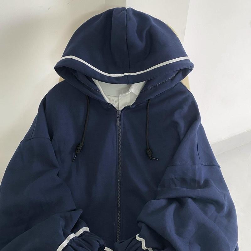 Áo khoác hoodie nỉ viền dây kéo màu ĐEN/NAVY/ HỒNG ️ Nam nữ unisex -/- Áo khoác form rộng Jaystoree