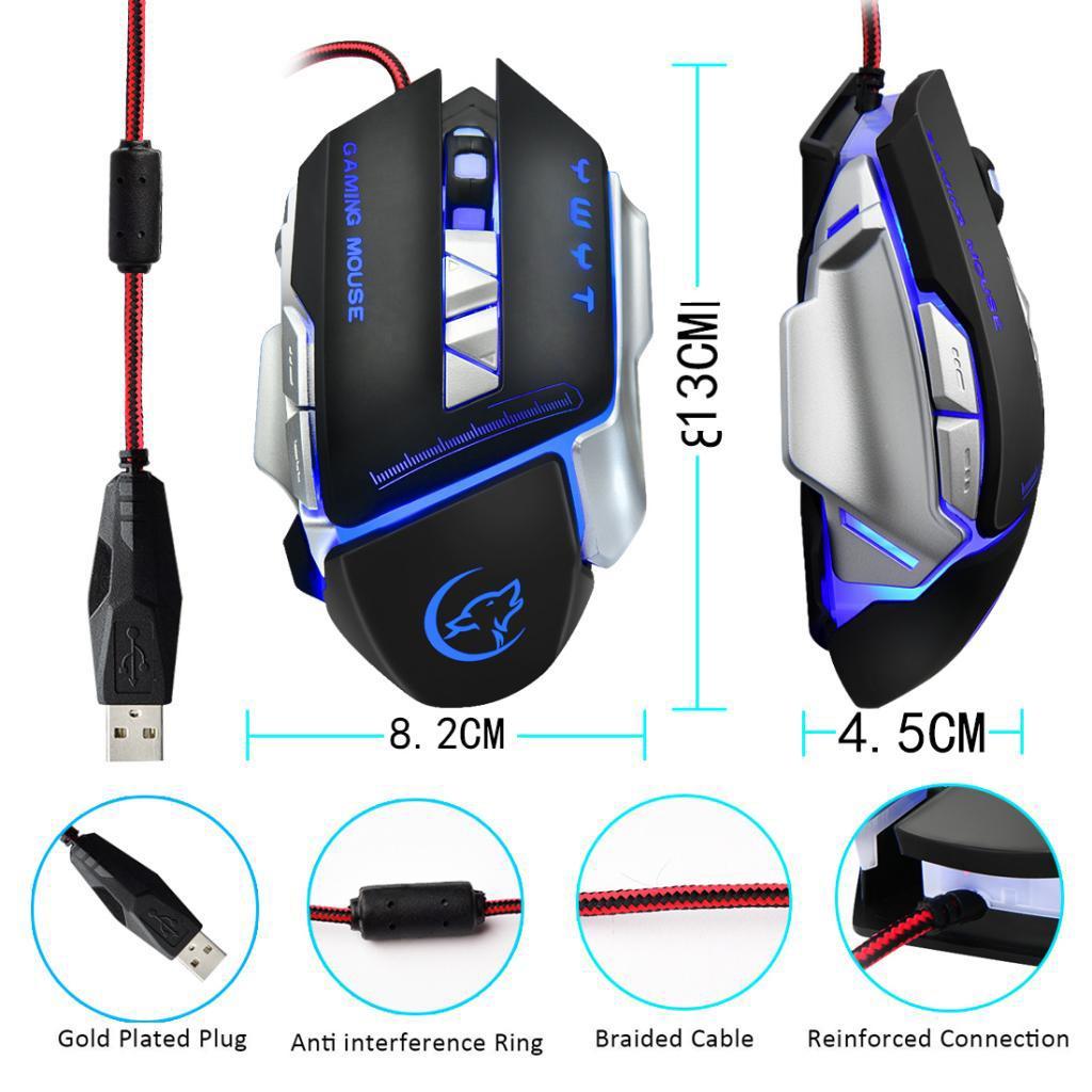 Black LED Optical Wired Mouse Computer Accessory 3200DPI Gaming Working Mice
