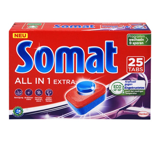 Viên rửa bát và làm bóng cao cấp Somat All in 1 Extra 10 Multi - AKTIV 25 Viên - Đức sản xuất ngày 26.01.2024
