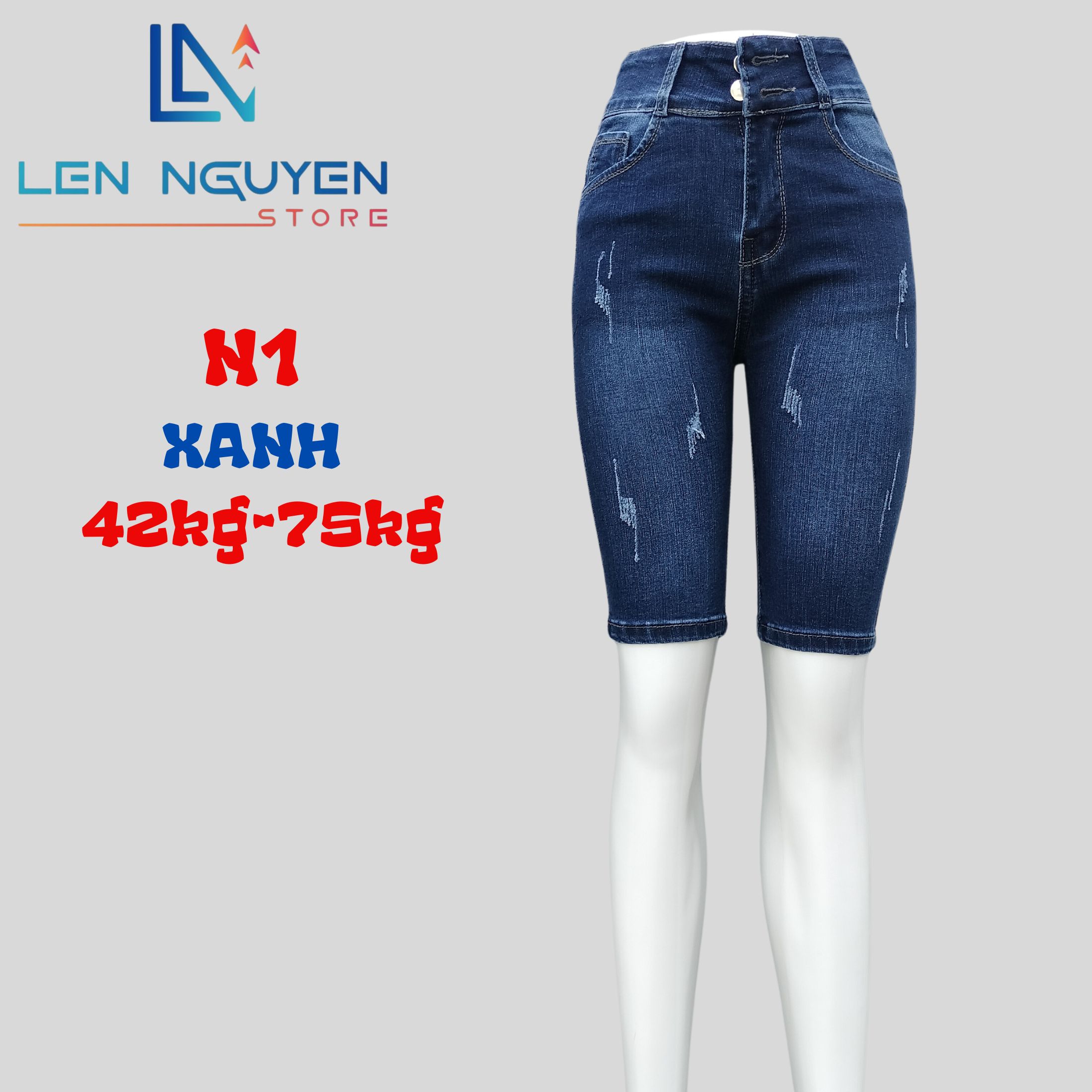 N1_5 tất kiểu nút lai Co Giãn Thiết Kế Dễ Thương Quần bò Nữ Lưng Cao  Cho 43KG- 76KG Women Pants