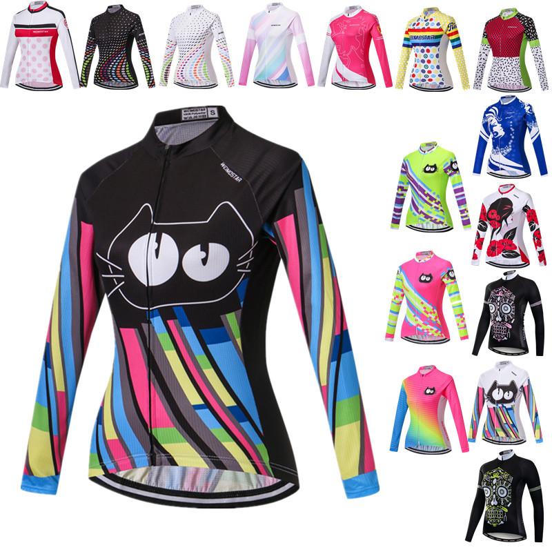 Weimostar Cat Women's Cycling Jersey Long Sleeve Xe đạp Quần áo xe đạp thoáng khí Đường đua xe đạp MTB Bike Tops Color: Model 8 Size: S