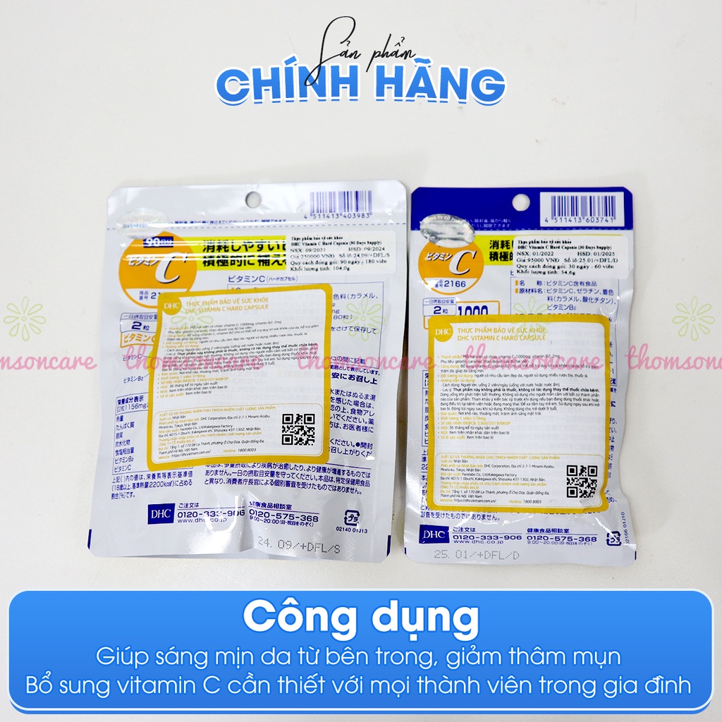 Combo giúp da trắng sáng, bổ sung nội tiết tố Lcystine 60v, Vitamin E đỏ vỉ Sanofia 30v, DHC Vitamin C 60v Thomsoncare