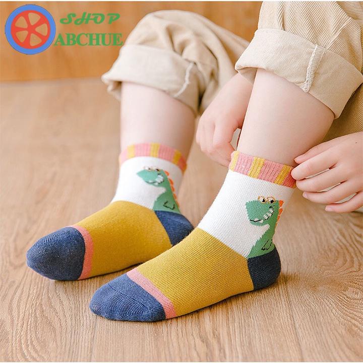 Tất Vớ Trẻ Em Minliu Hình khủng long Cho Bé Từ 1 – 12 Tuổi Chất Cotton Set 5 Đôi