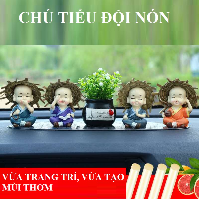 Combo 4 Tượng chú tiểu trang trí taplo ô tô, tượng nhà sư để taplo, đồ trang trí taplo ô tô