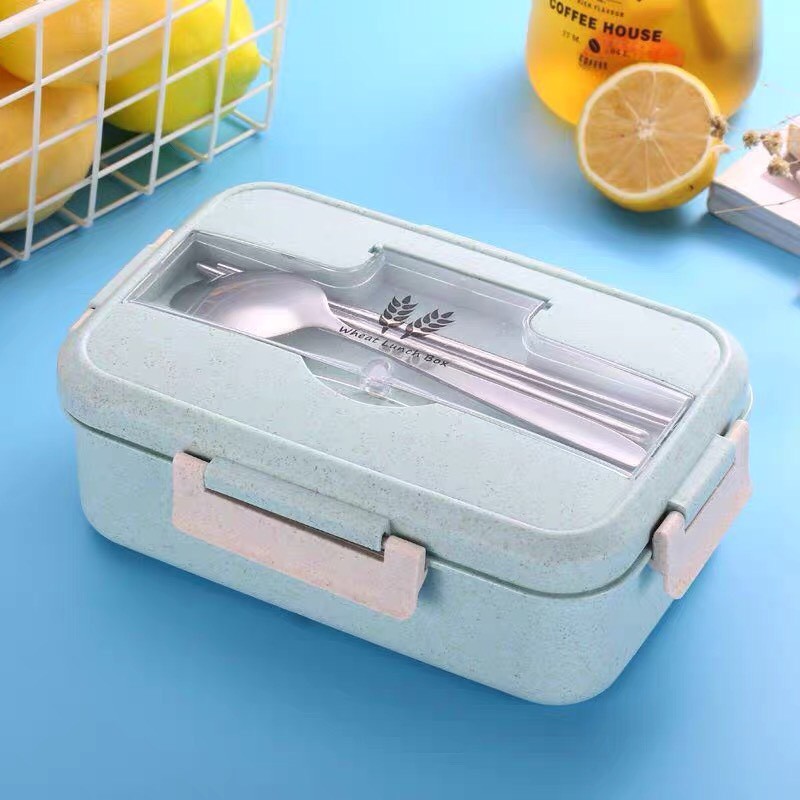 Hộp Đựng Cơm Lúa Mạch 3 Ngăn - TẶNG Kèm Thìa Đũa Inox